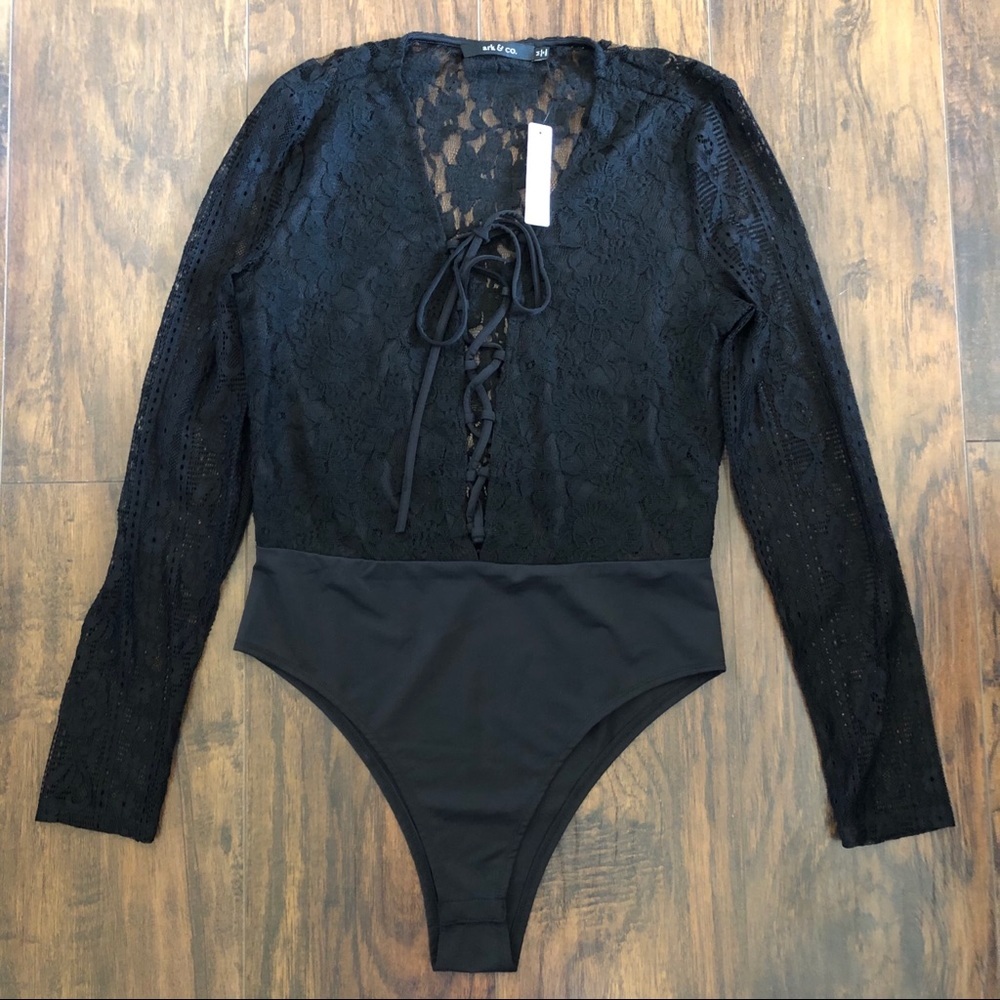 Ark & Co Lace Strappy Tie Front Bodysuit Womens S